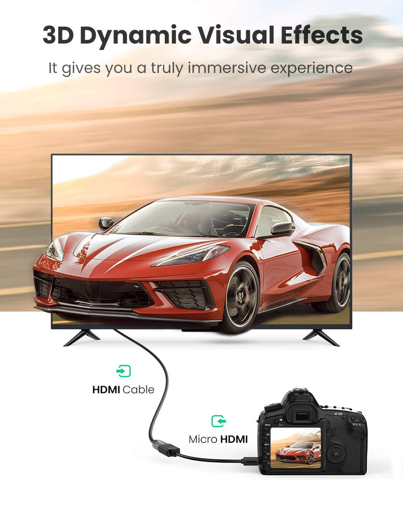 [AUSTRALIA] - UGREEN Micro HDMI to HDMI Cable Male to Female with Ethernet Type D to Type A Gold Plated Support 1080P 3D 4K Compatible with GoPro Hero 7 Black 5 4 6 Raspberry Pi 4 Sony A6000 Camera Nikon B500 