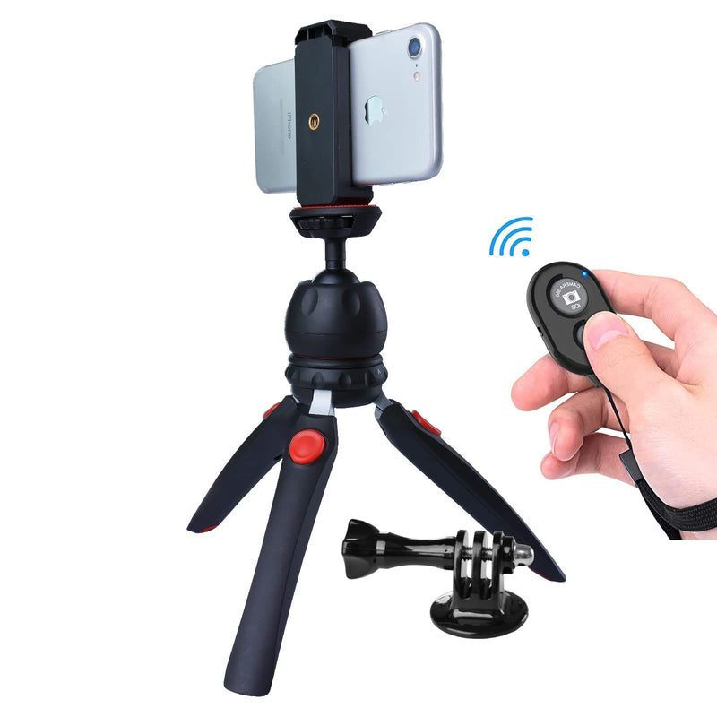 Mini Tripod, Riqiorod Phone Tripod Stand with Remote, Webcam Tripod, Camera Stand Holder, Copatible with iPhone, Android Phone, Sports Camera Go Pro (M9)