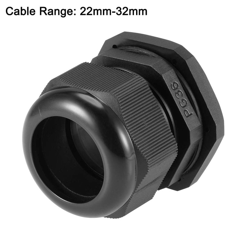 uxcell PG36 Cable Gland 22mm-32mm Wire Hole Waterproof Nylon Joint Adjustable Locknut with Washer Black 6pcs