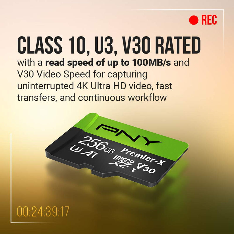 PNY 128GB Premier-X Class 10 U3 V30 microSDXC Flash Memory Card - 100MB/s, Class 10, U3, V30, A1, 4K UHD, Full HD, UHS-I, Micro SD