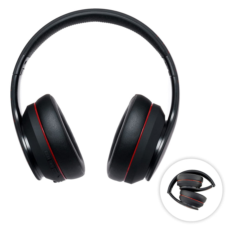 Wireless Bluetooth Headphones, PowerLocus Bluetooth Headphones Over Ear, Super Bass Hi-Fi Stereo, Soft Earmuffs, Foldable Wireless and Wired with Mic for Cell Phones, Online Class, Home Office, PC,TV Matt Red