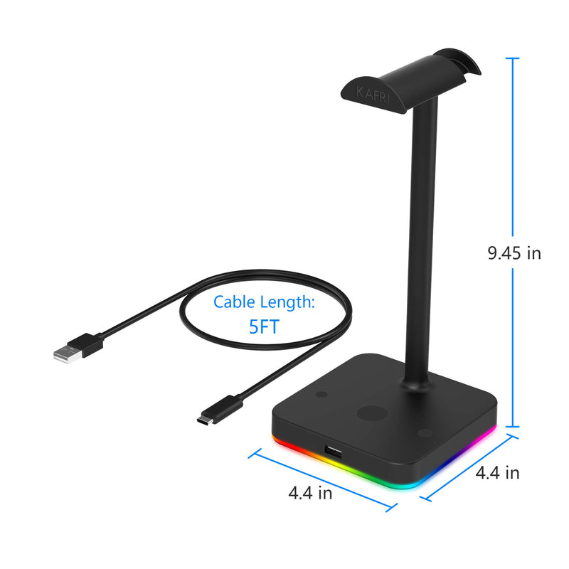 RGB Headphone Stand with USB Hub KAFRI Desk Gaming Headset Holder Hanger Rack with 1 USB2.0 Extension Charging Port Extender Cord - Suitable for Gamer Desktop Table Game Earphone Accessories