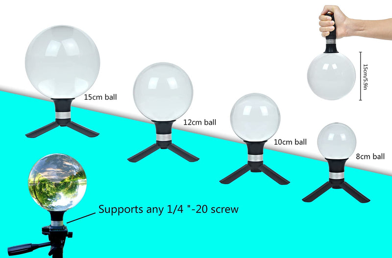 [AUSTRALIA] - Omylens Lensball Stand Supports 60mm/2.36" to 150mm/5.9" Crystal Ball, Spherical Display Standing, Silicone Suction Cup+Golden Alumina Base (1/4"-20 General Internal Thread) + Mini Tripod golden base 