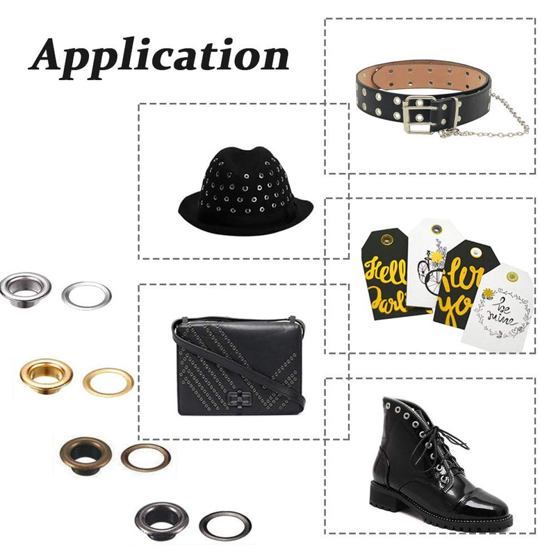 Mesee 1/4 Inch(6mm) Leather Grommet Kit, 200 Set Metal Eyelets Kit with 3 Grommet Setting Tool Eyelets and Grommets for Canvas Belt Bag Shoe Clothes Crafts DIY - 4 Colors