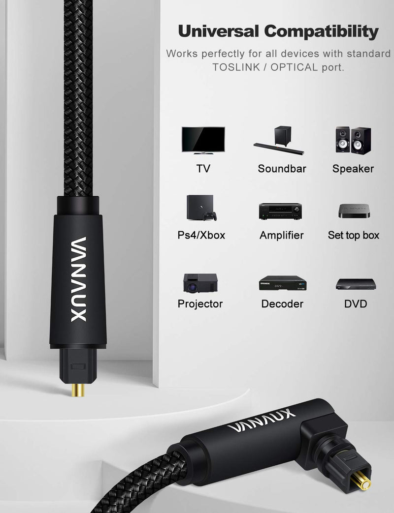VANAUX 90 Degree Optical Audio Cable Digital Toslink S/PDIF Audio Cable for Home Theater,Sound Bar,TV,Xbox,Playstation - Black (26ft/8m) 26ft/8m