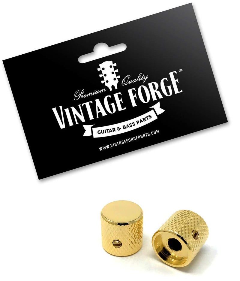 [AUSTRALIA] - Vintage Forge Gold Flat-Top Barrel Knobs for Fender Telecaster Guitar and Precision P-Bass (Set of 2) 1/4 Inch Solid Shaft BK30US-GLD 