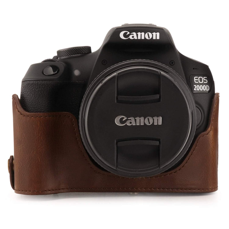 MegaGear MG1608 Ever Ready Leather Camera Case compatible with Canon EOS Rebel T7 (18-55mm), 2000D (18-55mm) - Dark Brown