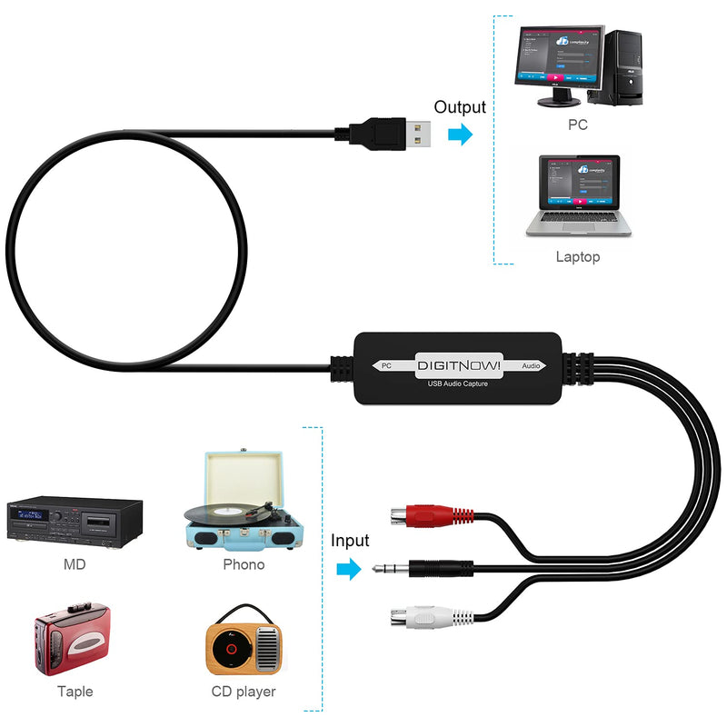 DIGITNOW! USB 2.0 Digital Audio Capture Card for Vinyl Records Win7/8/10and Mac OS,Audio Grabber for Cassette Tapes to mp3 Converter