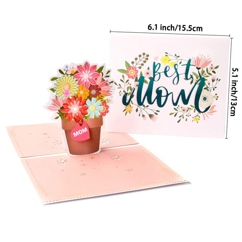 Wecamture Mother's Day Pop Up Card with Envelope - Best Mom- 3D Flower Pop Up Cards Greeting Cards for Mom's Birthday Christmas Gift
