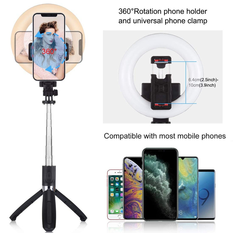 PULUZ Ring Light with Tripod Stand & Phone Holder & Bluetooth Remote, 5 inch Dimmable Selfie Ring Light for Live Streaming & Makeup, YouTube Video, Compatible with iOS/Android