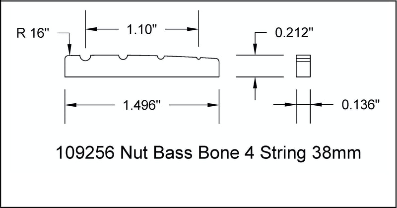 Nut Bone 4 String Bass 38mm 1 1/2" Narrow Slot RH