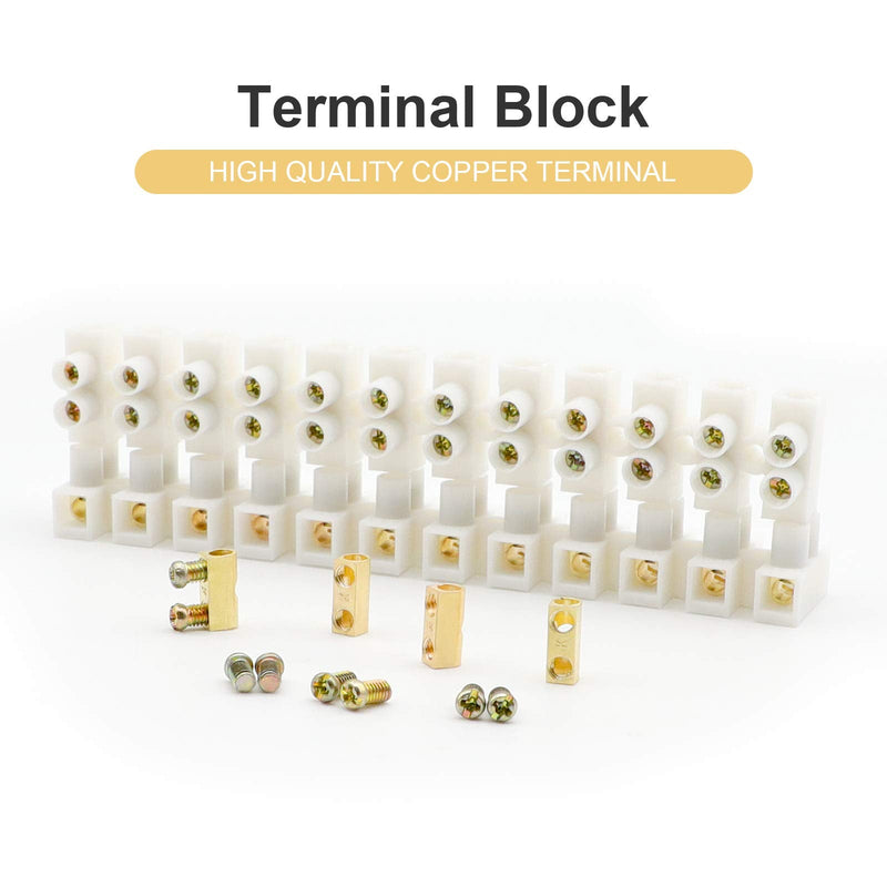 GUBCUB Terminal Block Set, 7 Pieces 12 Position Dual Row Terminal Strip Electrical Barrier Wire Connector Block, 10A 380V 12 Position Terminal Block Set