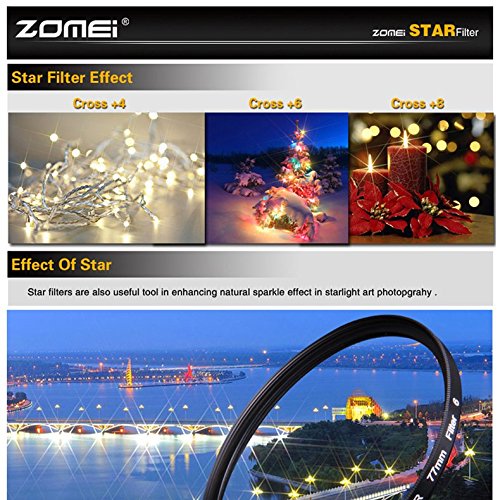 ZM 58mm Star-Effect Cross Starburst Twinkle Lens + 4 Points Star Filter + 6 Points Star Filter + 8 Points Star Filter Set for Canon Nikon