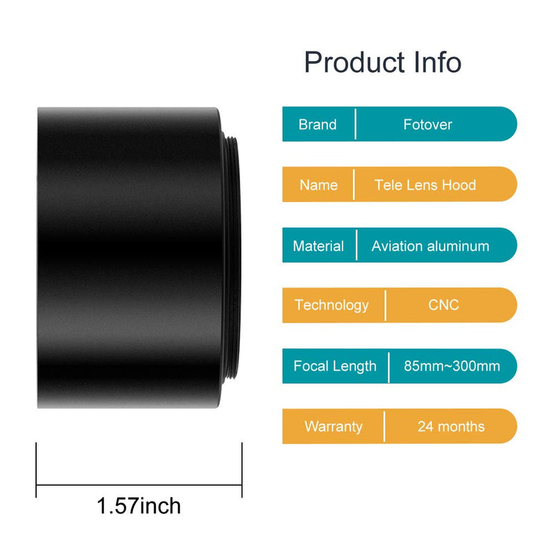 43mm Tele Metal Screw-in Lens Hood Sunshade with Centre Pinch Lens Cap for Canon Nikon Sony Pentax Olympus Fuji Sumsung Leica Camera + Cleaning Cloth