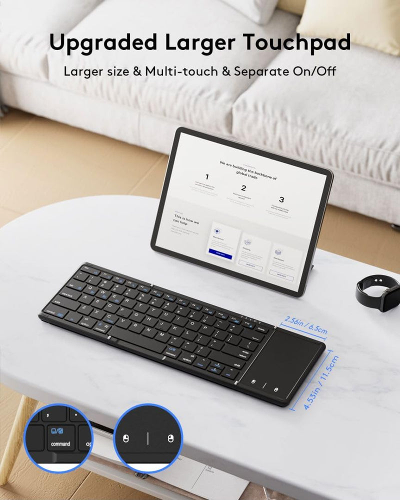 [AUSTRALIA] - Samsers Foldable Bluetooth Keyboard with Touchpad, Full-Size Wireless Folding Keyboard with PU Leather, Portable Travel Keyboard for iOS Android Windows Mac OS, Support 3 Devices (BT5.1 x 3), Black Refined Black 