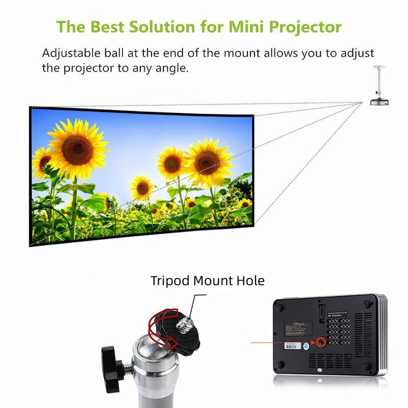 Boewill Mini Ceiling Wall Projector Mount Stand 360° Rotation Tripod Mount Compatible with Most Mini Projectors Digital Camera Camcorder (135mm. Grey) 001