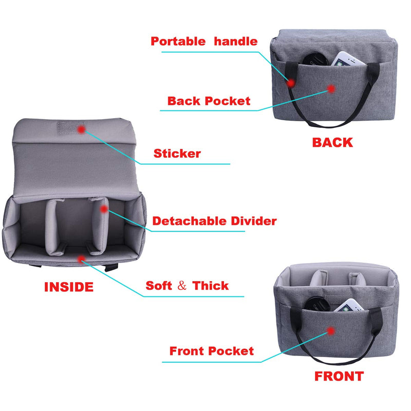 BOMKEE Camera Inserts Protective Bag Padded Insert Camer Cube Water Resistant DSLR SLR Case Foldable Liner for Sony,Canon,Nikon,Olympus Camera Lens Accessories Grey