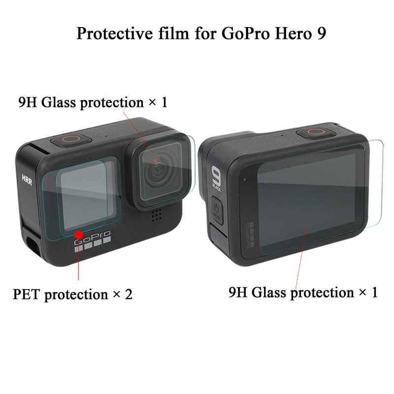 Protection Accessories Kit for GoPro Hero 9 Black,Mini Bag + Tempered Glass Screen Protector + Silicone Rubber Protective Case + Lens Cap + Neck Lanyard + Wrist Rope for GoPro 9 Action Camera