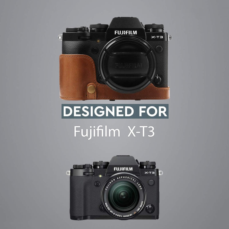 MegaGear MG1551 Ever Ready Genuine Leather Camera Case for Fujifilm X-T3 (XF23mm - XF56mm & 18-55mm Lens) - Brown Compact