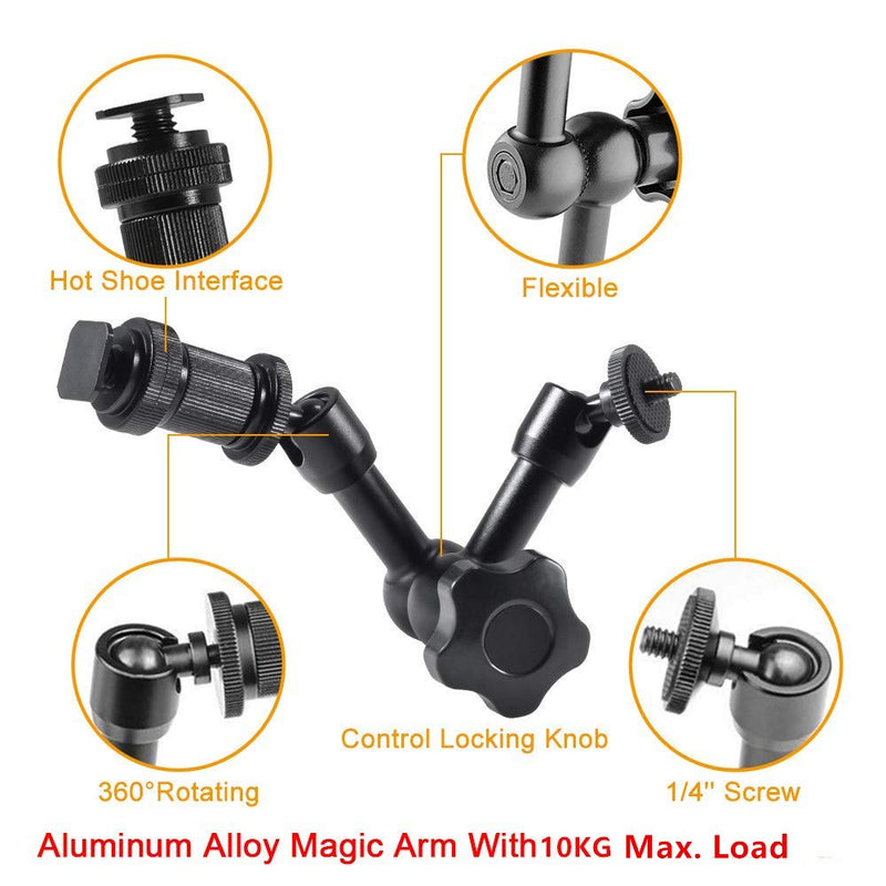 UTEBIT 7 inch Articulating Friction Arm with Large Super Crab Clamp and Hot Shoe Mount 1/4" Magic DSLR Tripod Arms Kit for Photography, Video, Camera Rig, LED Light, Flash Light, LCD Monitor