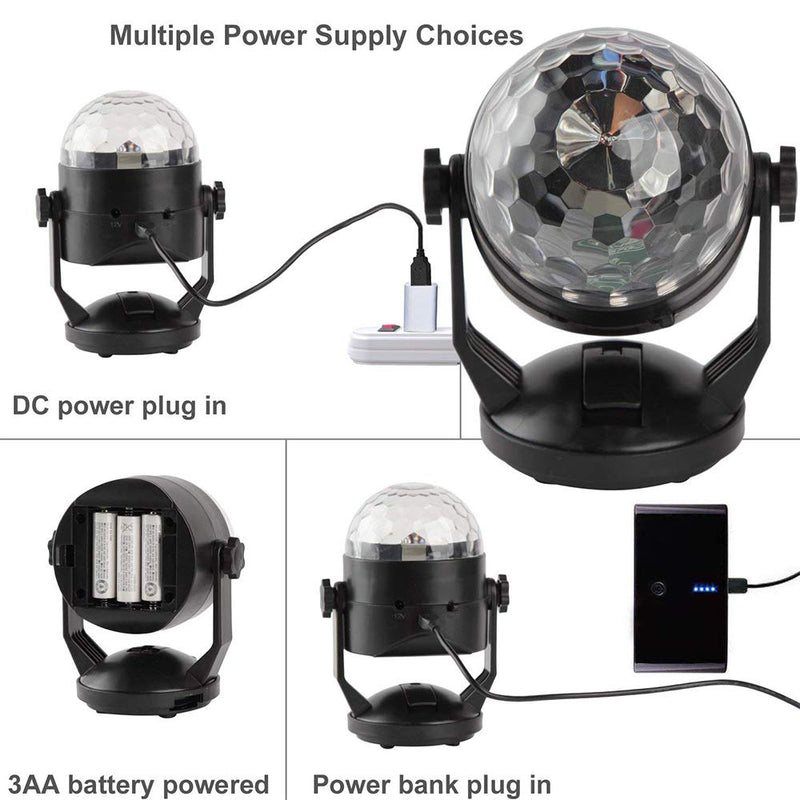 Mini Sound Activated Party Lights Battery Powered/USB Portable RGB Disco Ball Light Dj Lighting Strobe Lamp 7 Modes Stage Par Light for Car Home Room Dance Parties Birthday Karaoke Club Wedding