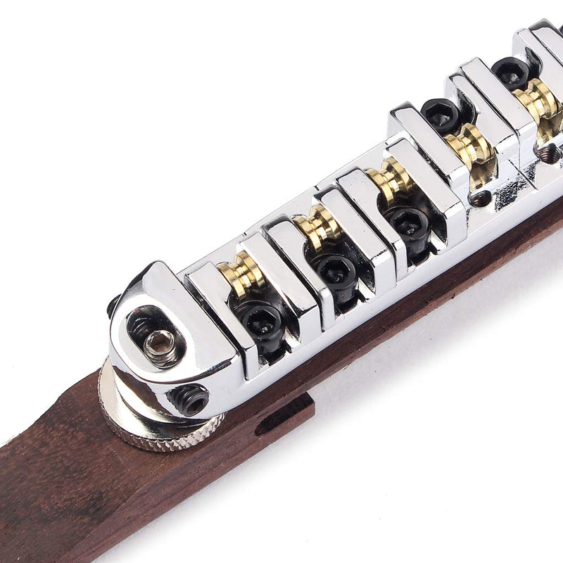 Alnicov Chrome Plated Roller Saddles Rosewood Bridge Set For Jazz Guitar