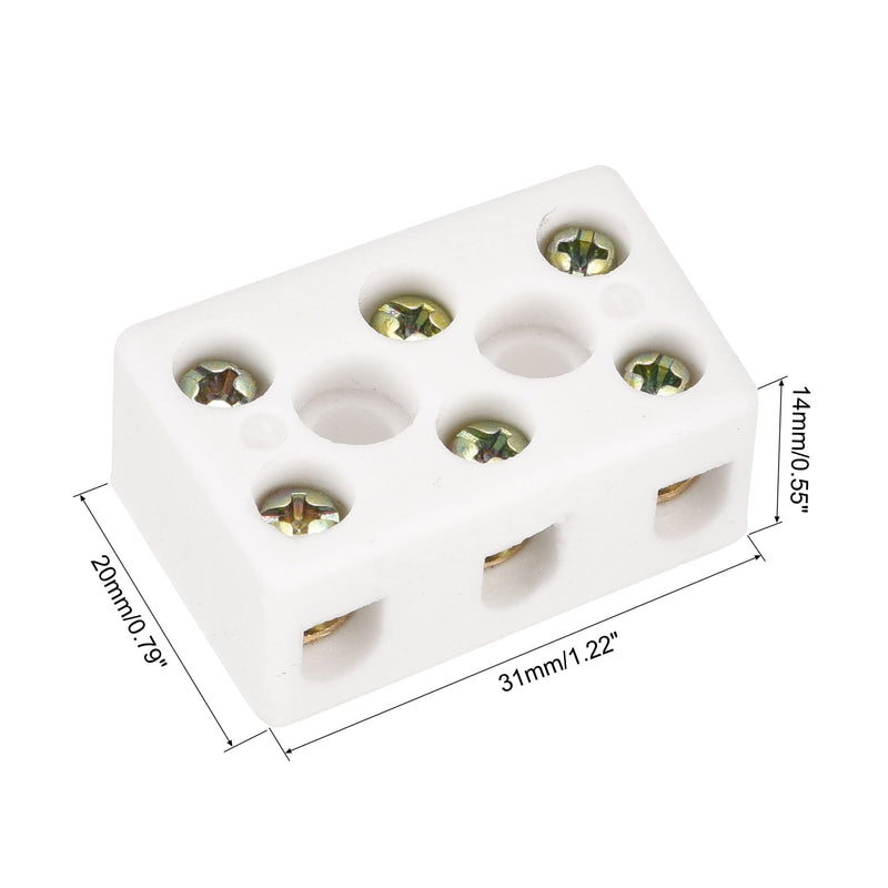 MECCANIXITY Porcelain Ceramic Terminal Block 20pcs 3 Way 8 Hole 3mm High Temperature 3W8H 31x20x14mm for Wire Connector