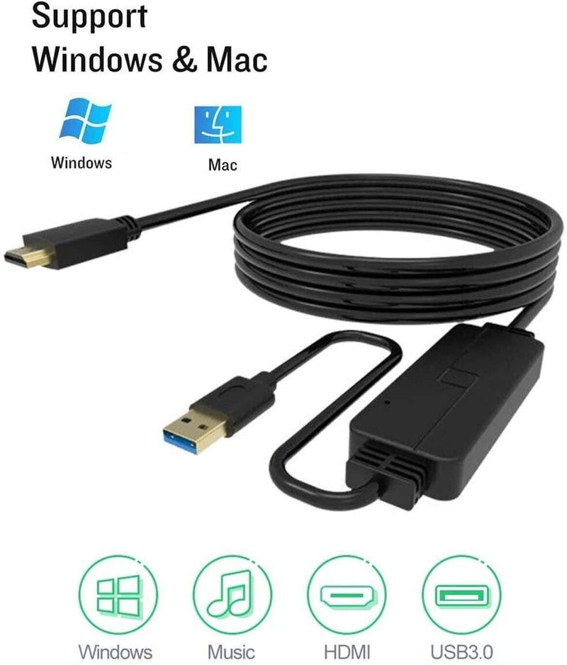 USB to HDMI Adapter Cable for Mac iOS Windows 10/8/7/Vista/XP, USB 3.0 to HDMI Male HD 1080P Monitor Display Audio Video Converter Cable Cord