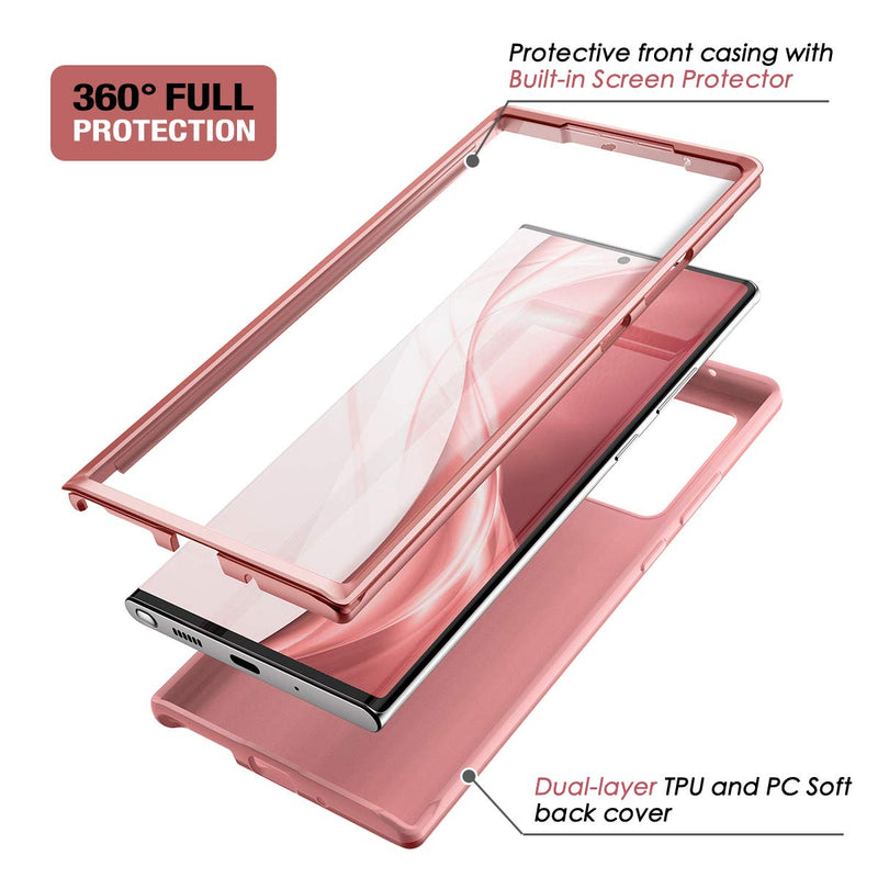 SURITCH for Samsung Note 20 Ultra 5G Case(2020), [Built-in Screen Protector] Full Body Protection Shockproof Rugged Bumper Soft Silicone Protective Cover for Galaxy Note 20 Ultra 6.9 Inch (Rose Gold) Rose Gold