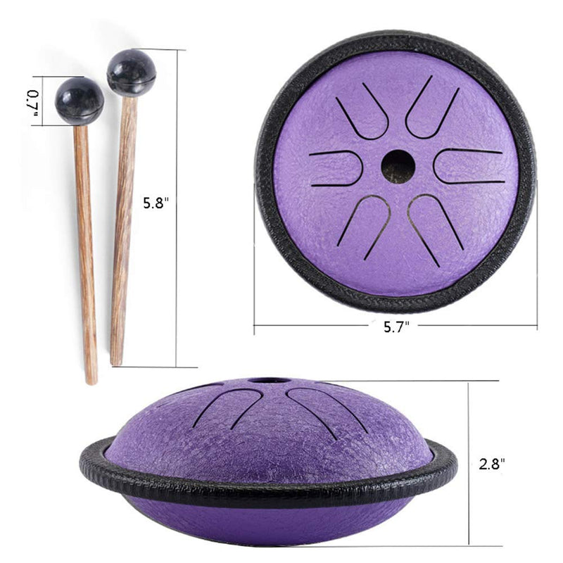 Yahpetes Worry-free Drum 5.5 Inch Steel Tongue Drum 6 Notes Musical Instruments Hand Drums with Handpan Drum with 1 Pair Mallets and Storage Drum Bag Note Sticks (Purple) Purple