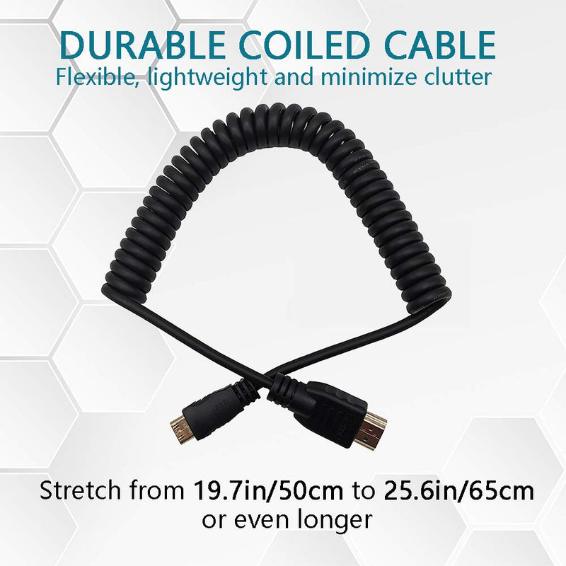 Copeak Coiled High Speed Full HDMI to Mini HDMI Male Cable 19.7""/50cm High Speed Support 1080p Ethernet & Audio Return 50cm