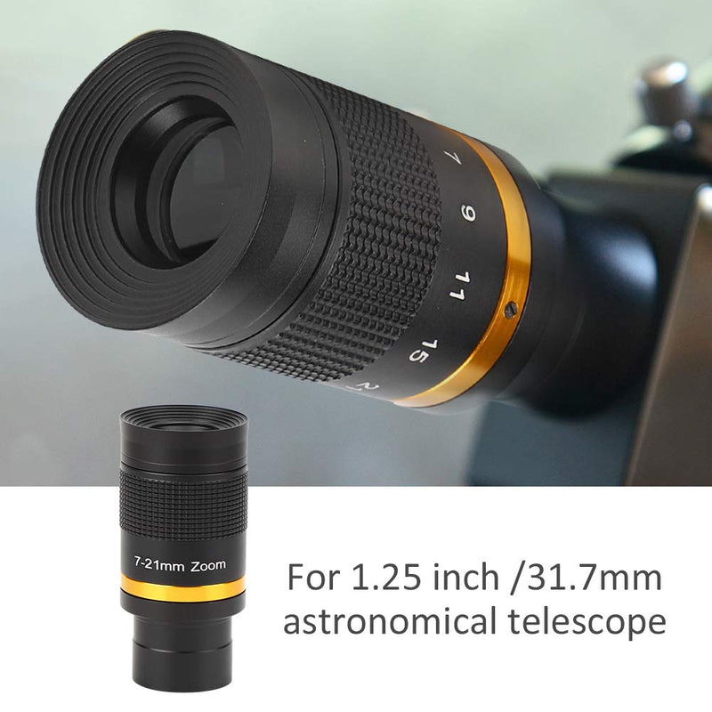 Telescope Eyepieces, 7‑21mm Continuous Zoom Eyepiece 1.25 inches 31.7 MM Barlow Lens Black for Astronomy Telescope