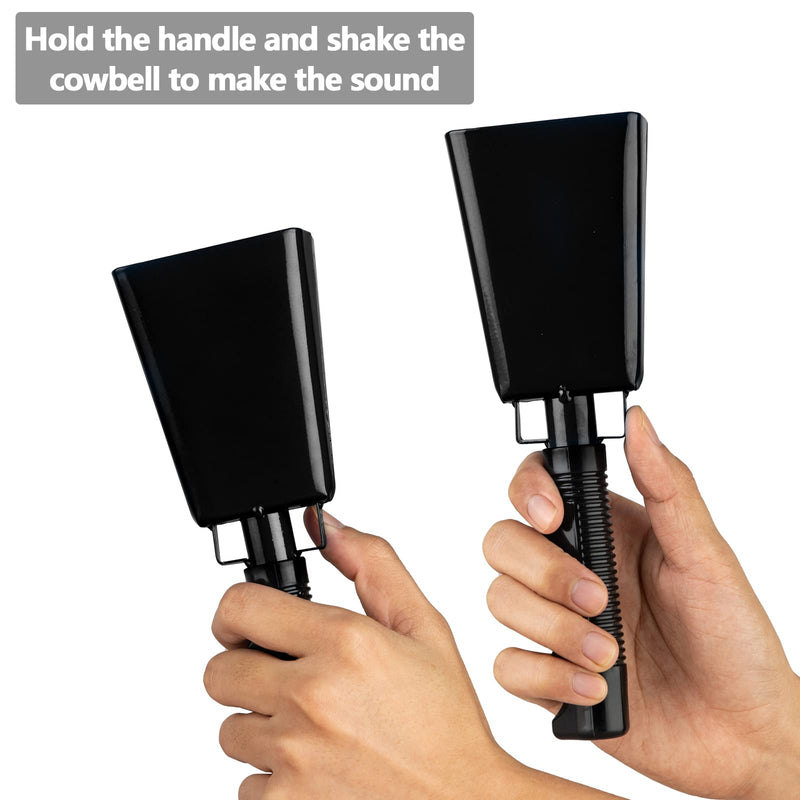 [AUSTRALIA] - Cowbells 2pcs,Steel Cow Bell 8 inch with Handle,Cheering Hand Bell for Sports Events,Football Games,Party,Farm,Hand Chimes Musical Instruments (8 inch, Black) 