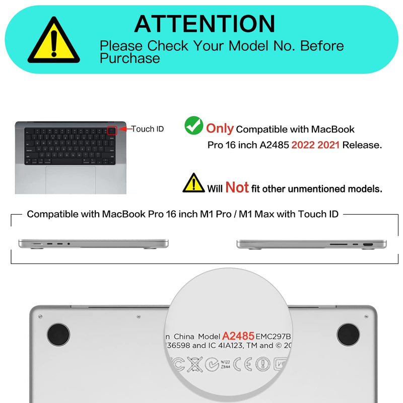 MOSISO Compatible with MacBook Pro 16 inch Case 2021 2022 Release A2485 M1 Pro/Max with Liquid Retina XDR Display Touch ID, Plastic Hard Shell&Keyboard Skin&Screen Protector&Storage Bag, Matte Clear