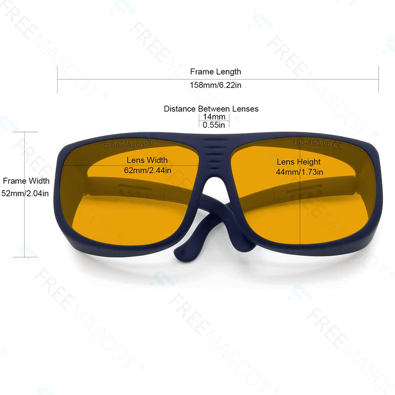 FreeMascot Professional OD 6+ 190nm-490nm Wavelength Violet / Blue Laser Safety Glasses for 405nm, 445nm, 450nm,473nm Laser (Frame Style 5)