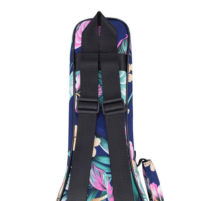 CLOUDMUSIC Ukulele Case Water Resistant Waterproof Ukulele Backpack Hawaiian Hibiscus Flowers For Soprano Concert (Soprano, Flowers in dark blue)