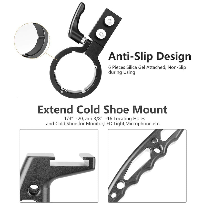 Inverted Handle Sling Grip - Neck Ring Mounting Extension Arm Holder Bracket with Microphone Cold Shoe Mount 1/4''-20 Locating Holes Compatible for DJI Ronin S Stabilizer Gimbal Accessories