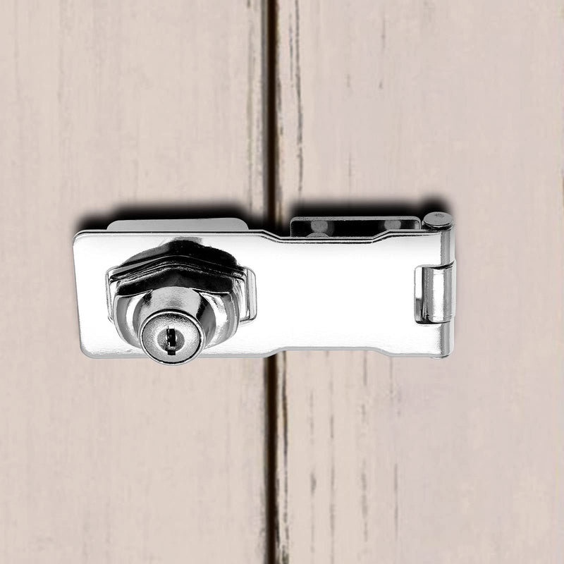 Jiozermi 2 Packs 4 Inch Hasp Locks with Keys, Stainless Steel Hasp Latches, Twist Knob Keyed Locking Hasp for Cabinet Small Door, Chrome Plated Silver