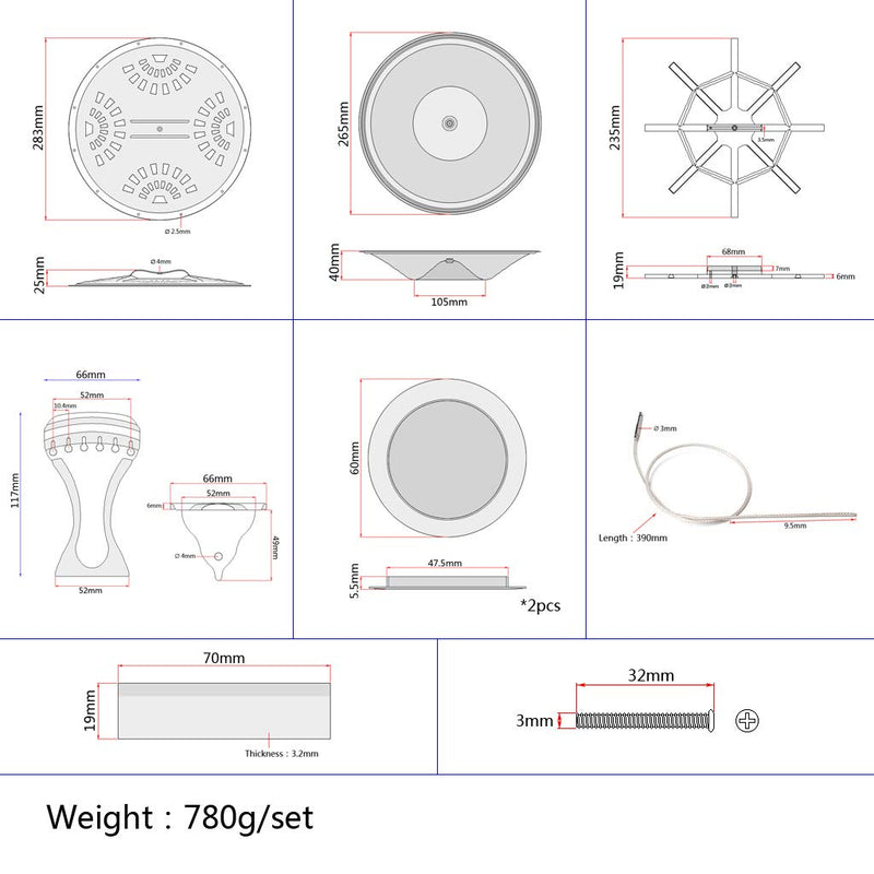 Alnicov Dobro Resonator Guitar Replacement Parts Cones Soundhole Screens Tailpiece Bridge Saddle for Dobro Guitar Set of 8