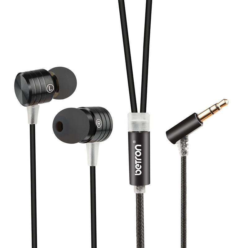 Betron B550 Earphones Wired Headphones in Ear Noise Isolating Earbuds with Bass Driven Sound Tangle-Free Cable 3.5mm Jack Black