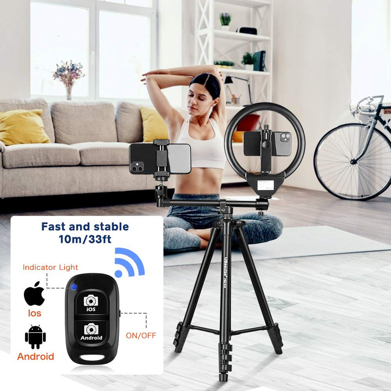 UBeesize 50-inch Phone Tripod Stand with Extended Arm, Portable Horizontal Tripod with 360° Adjustable Ball Head for Video Recording, Live Streaming and Photography