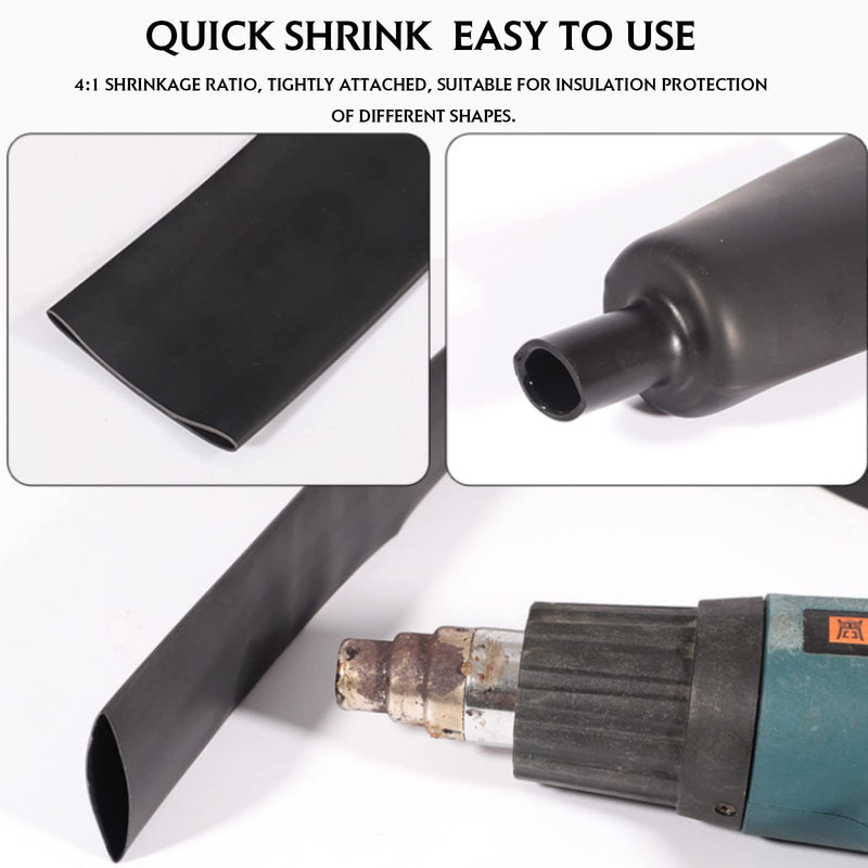 Black Heat Shrink Tubing 4:1 Adhesive Lined - Marine Grade Waterproof Wire Shrink Tube Insulation Seal (1/4“-20Feet, Black) 1/4“-20Feet