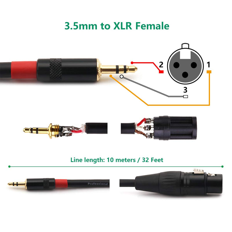 [AUSTRALIA] - NANYI 3.5mm TRS Stereo Male to XLR Female Interconnect Audio microphone Cable, Suitable for ipod, Mobile phone, active speakers, stage, DJ, studio audio console -10Meters 10Meters 