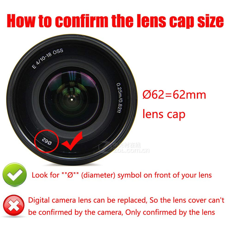 Camera Lens Cap (62mm) fit for TAMRON 18-200mm, for NIKKOR 60mm 105mm f/2.8G, for Sony CX900E AX100E w/ E18-200LEII E10-18 Lens (3 Pack)