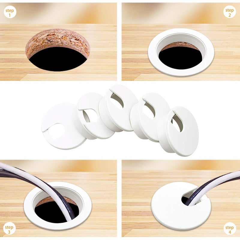 6pcs Desk Grommet 1-3/8 inch Plastic Wire Cord Cable Grommets Hole Cover for Office PC Desk Cable Cord Organizer (White) White 35mm/ 1-3/8 Inch Mounting Hole Diameter