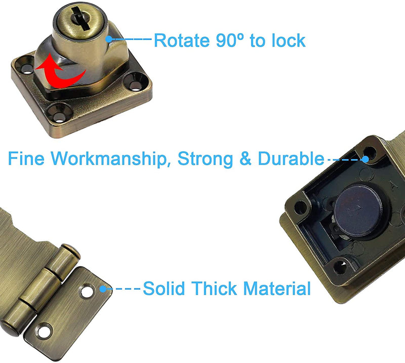 Kyuionty 2Pcs Keyed Hasp Locks 3 Inch Twist Knob Keyed Locking Hasp, Metal Safety Hasp Latches Keyed Different for Small Doors, Cabinets (Bronze) Bronze