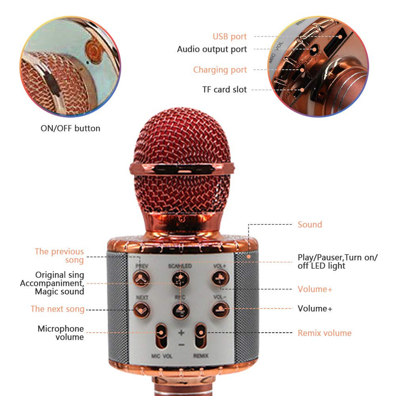 Maxesla Karaoke Bluetooth Microphone - Wireless Microphone, Portable KTV Karaoke Player for Singing, Compatible with iPhone/Android/iPad, PC (Rose Gold) Rose Gold