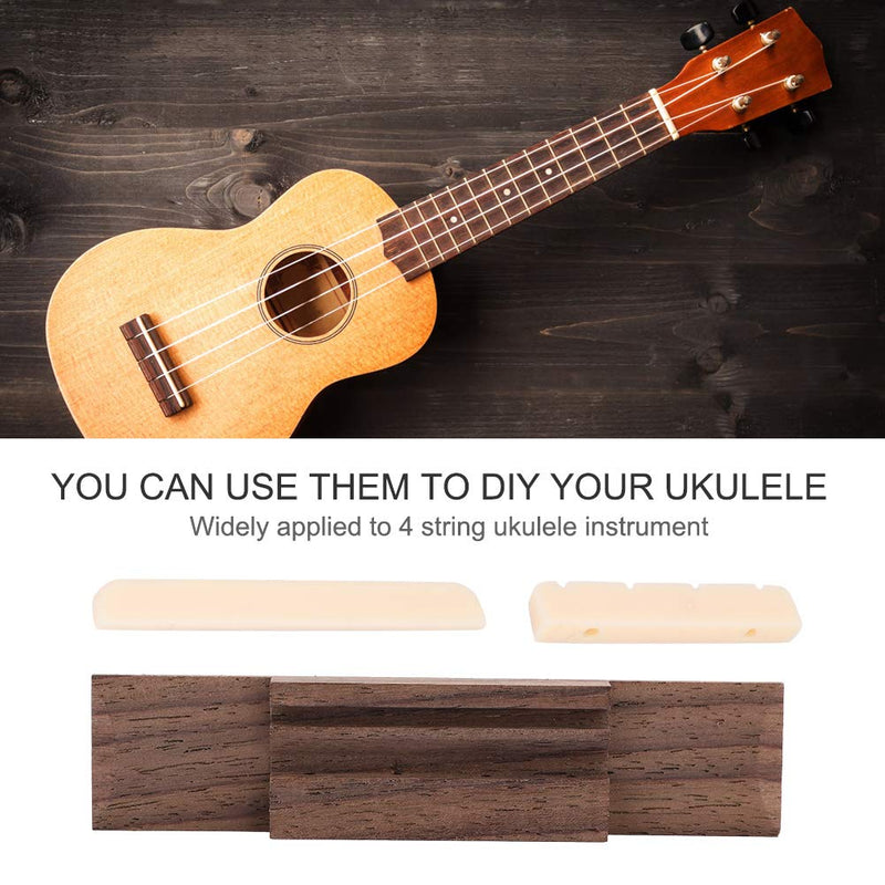 Dilwe Ukulele Bridge Nut Saddle, Rosewood Bridge Plastic Nut & Saddle for Ukulele DIY Repairing Accessory Parts