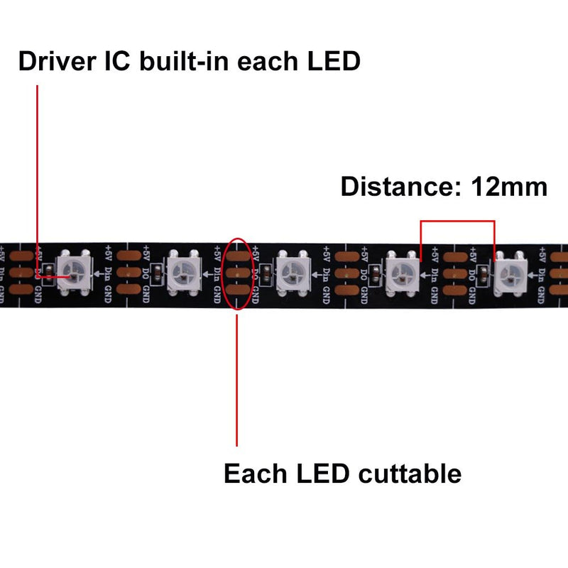 [AUSTRALIA] - HJHX Ws2812b Led Strip-16.4ft 300LEDs Individually Addressable Led Light, SMD5050 RGB Magic Color Flexible Rope Lights with Pure Gold Wire(Non-Waterproof) Non-waterproof 