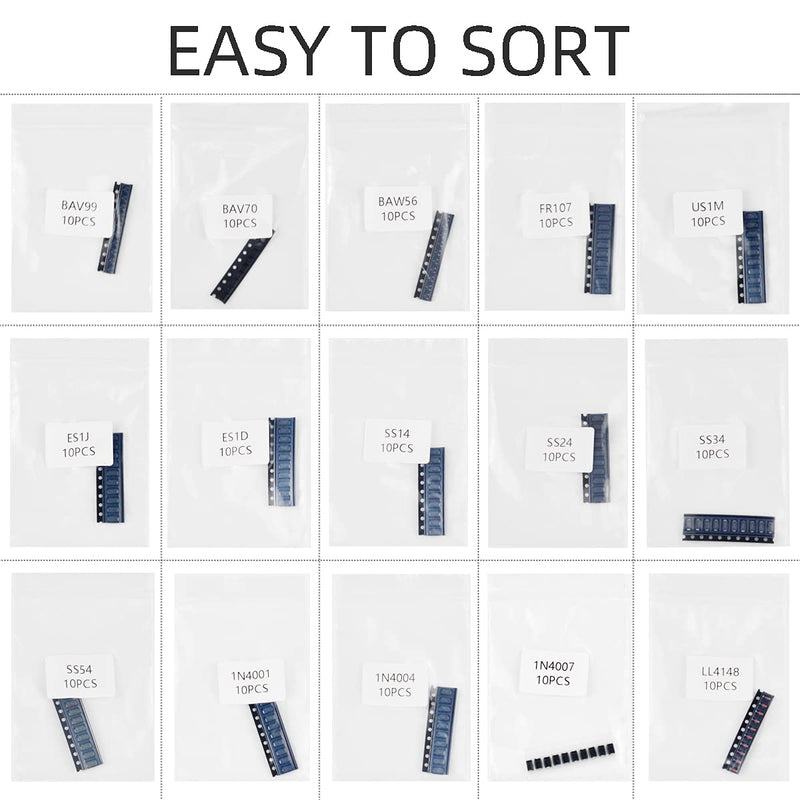 KOKISO 50 Values 500 Pcs Sample Box [15 Values 150 Pcs SMD diode,20 Values 200 Pcs SMD Transistor, 15 Values 150 Pcs SMD MOS] SMD Chip Transistor Assortment Kit